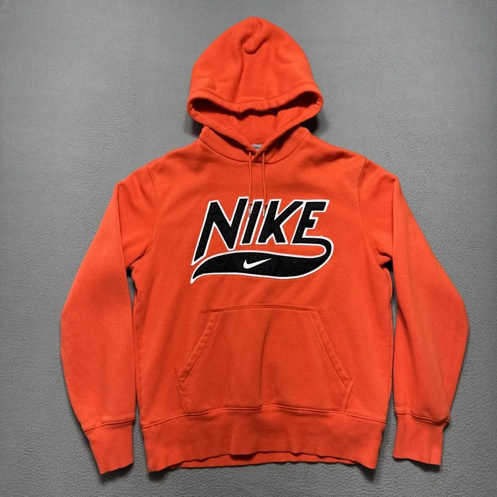 Vintage Nike Hoodie‎ Mens Sz Medium Orange Swoosh Script Spellout Y2k Streetwear